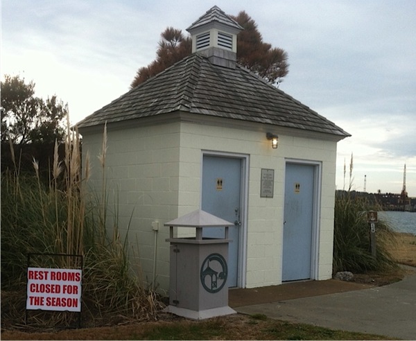 Town's public toilet at the fishing pier, built by volunteers, is closed for the season.