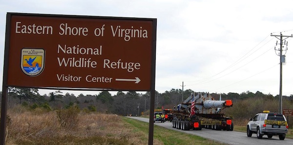 USS Missouri gun barrel arrives at new home at Wildlife Refuge. (USFWS photo)