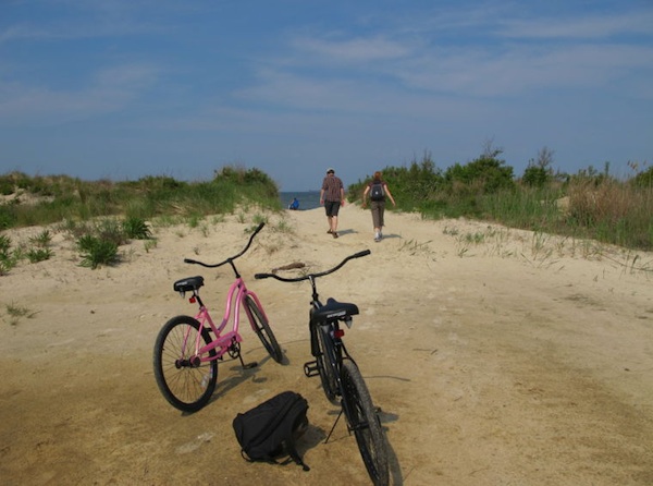The Sunday, June 30, RIchmond Times-Dispatch travel section featured a story on Cape Charles, including a bike ride from King's Creek Marina to the beach above at Bay Creek. (Photo by Katherine Calos, Times-Dispatch)