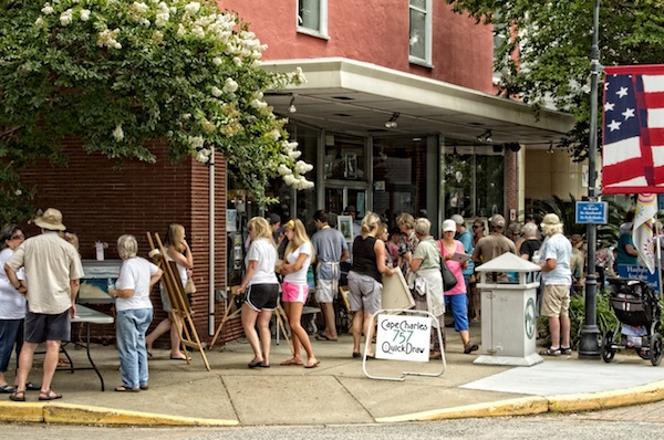 Crowds outside Stage Door Gallery during the 757 Quick Draw competition 