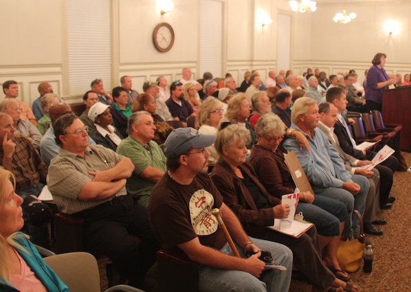 County Board Room was nearly full Monday night; "usually only about five people show up," observed Supervisor Larry LeMond. (Wave photo)