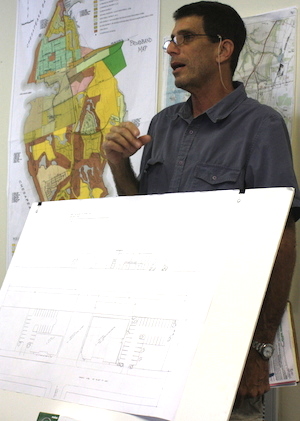 Developer Patrick Hand displays plans to Board of Zoning Appeals (Wave photo)