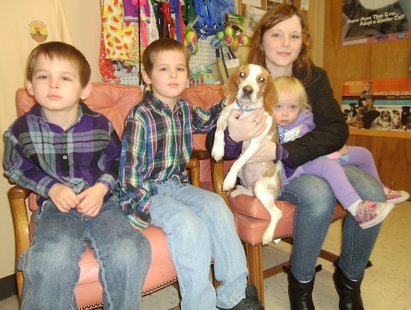 A Cape Charles family poses with their SPCA bundle of Joy: Brendan, Reegan, Penny the beagle, Erilyn, and mom Kathryn.